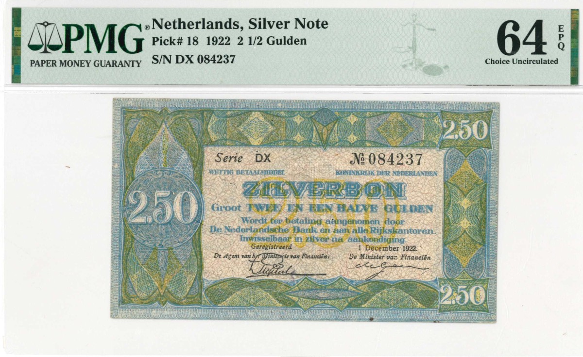 Nederland. 2½ gulden. Zilverbon. Type 1922. - UNC.