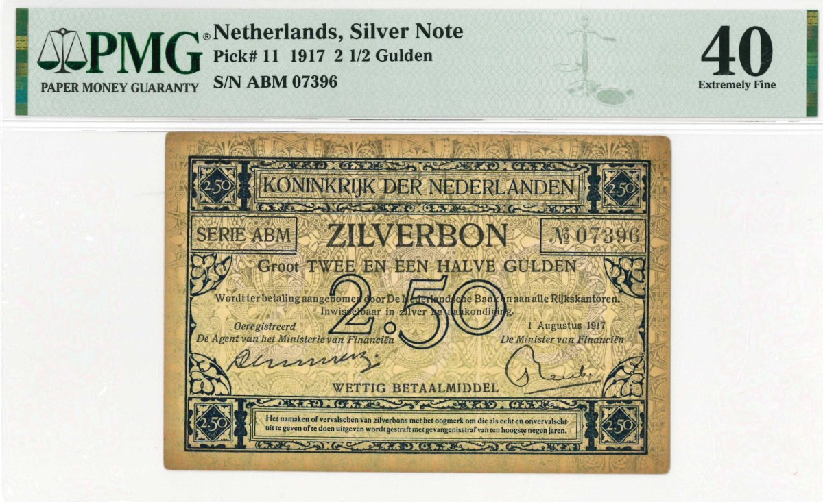 Nederland. 2½ gulden. Zilverbon. Type 1917. - Prachtig.