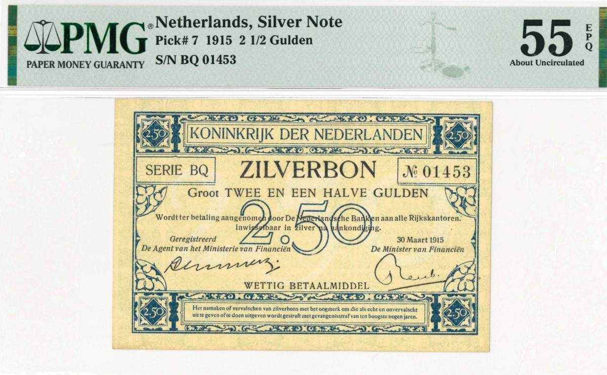 Nederland. 2½ gulden . Zilverbon. Type 1915. - Nagenoeg UNC.