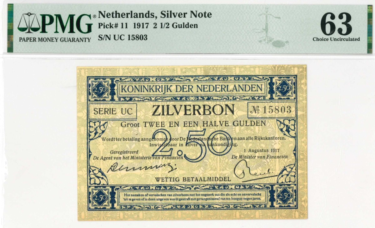 Nederland. 2½ gulden . Zilverbon. Type 1917. - UNC.