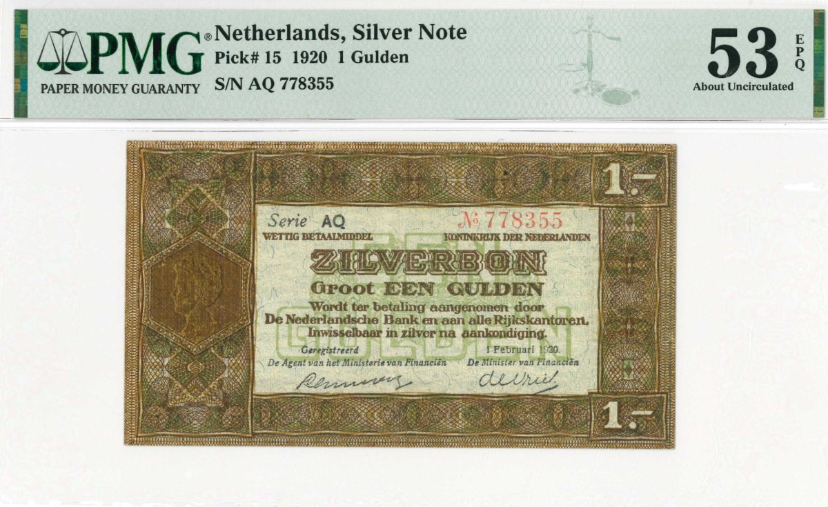 Nederland. 1 gulden. Zilverbon. Type 1920. - Nagenoeg UNC.