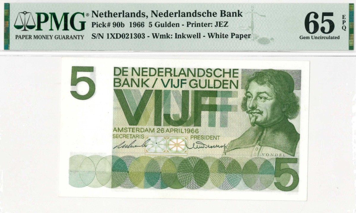 Nederland. 5 gulden. Bankbiljet. Type 1966. Type Vondel I. - UNC.