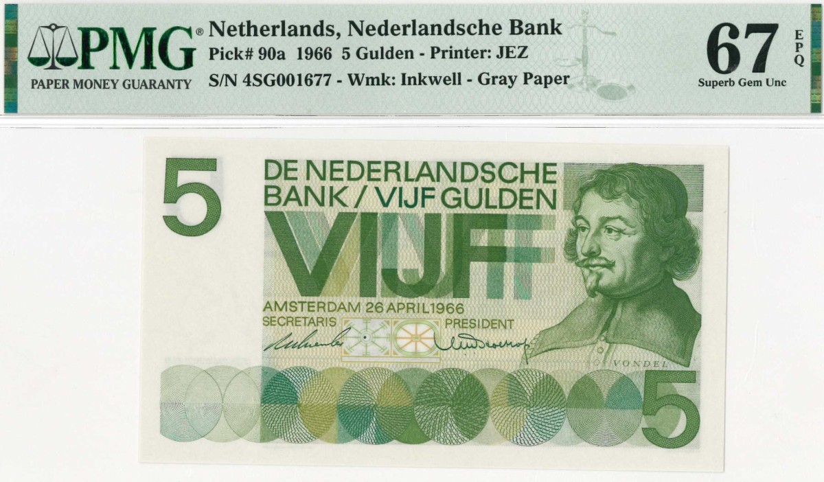 Nederland. 5 gulden. Bankbiljet. Type 1966. Type Vondel I. - UNC.