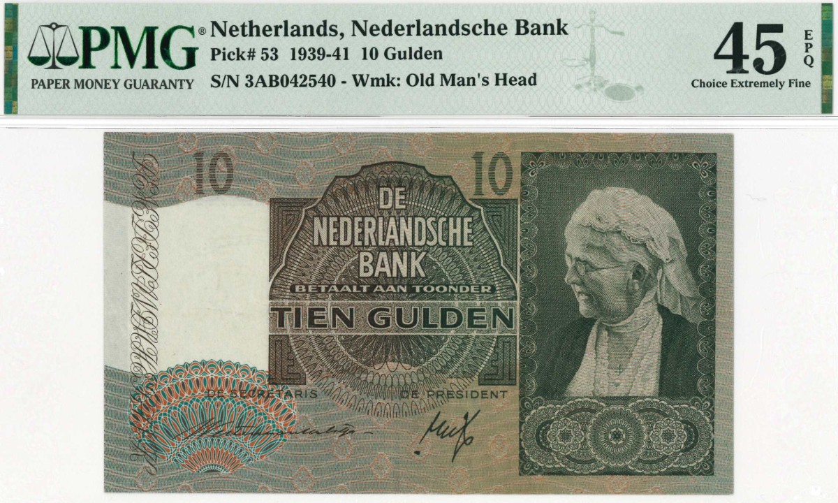 Nederland. 10 gulden . Bankbiljet. Type 1940 I. Type Emma. - Prachtig.