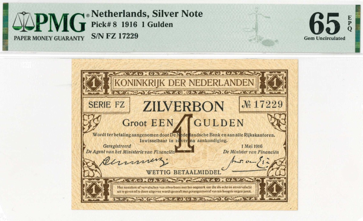 Nederland. 1 gulden . Zilverbon. Type 1916. - UNC.