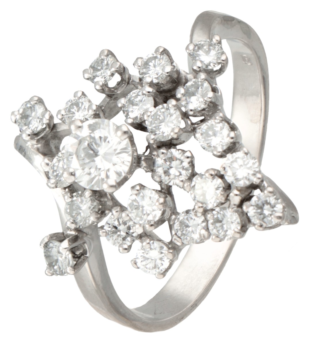 18 kt. Witgouden entourage ring bezet met ca. 0.84 ct. diamant.