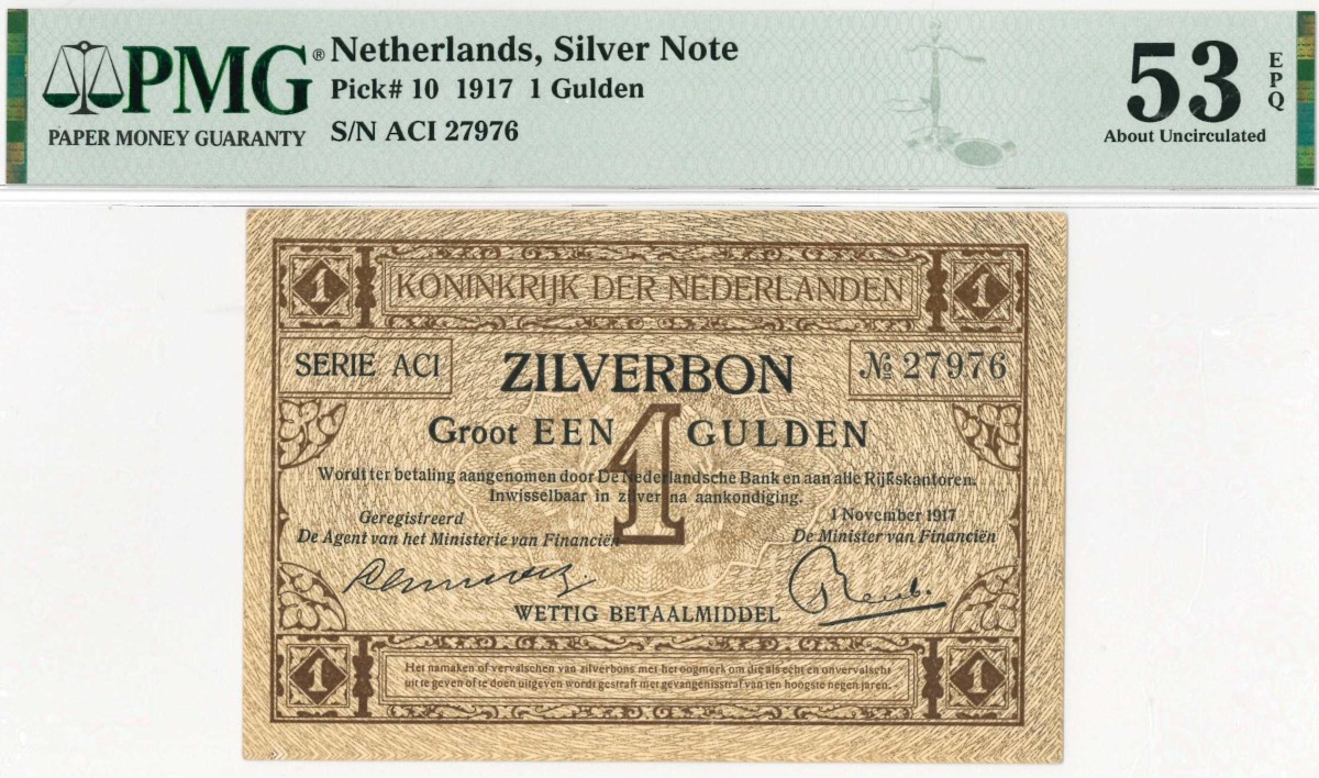 Nederland. 1 gulden . Zilverbon. Type 1917. - Nagenoeg UNC.