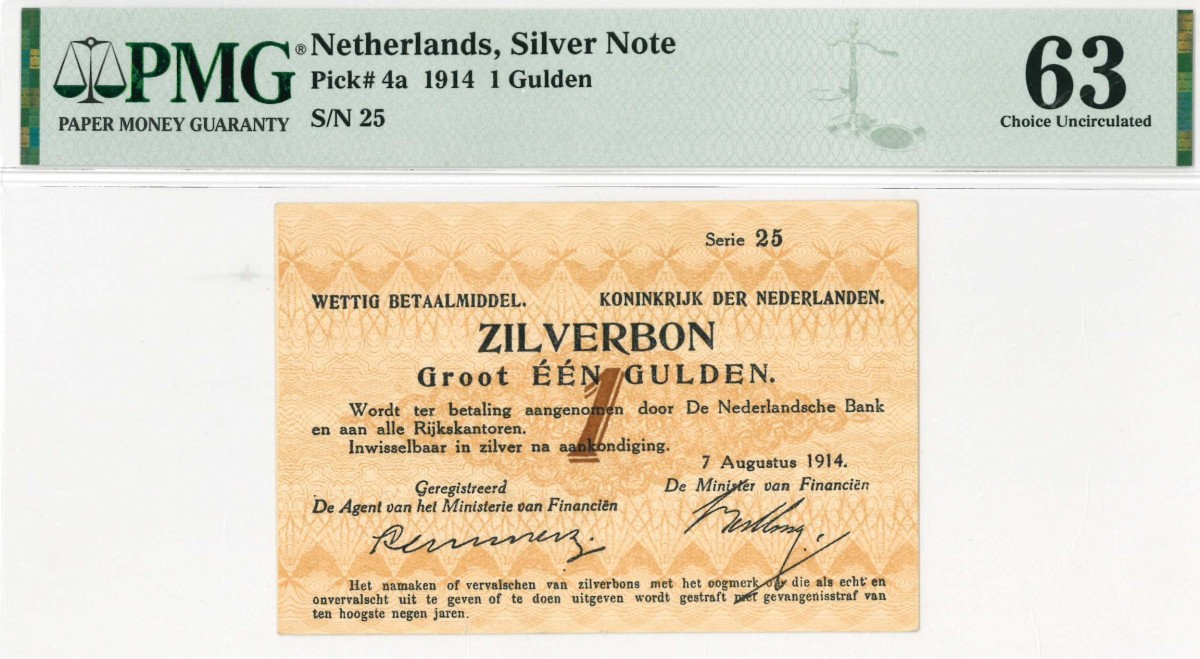 Nederland. 1 gulden . Zilverbon. Type 1914. - UNC.