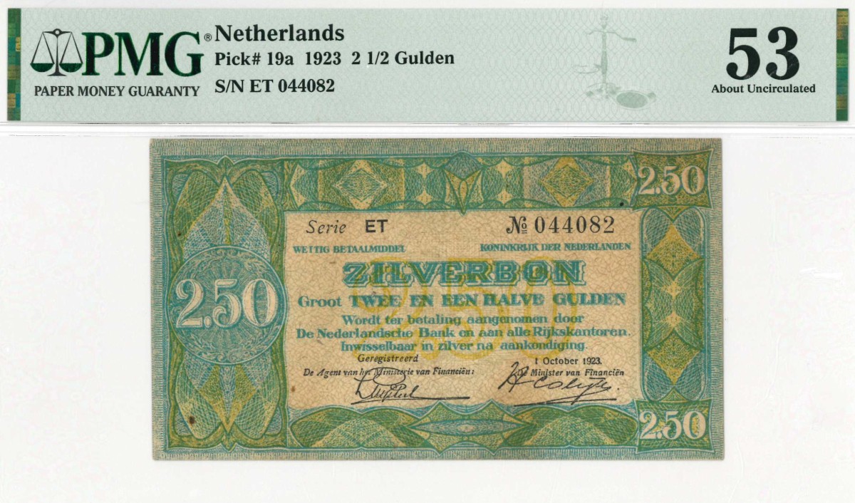 Nederland. 2½ gulden . Zilverbon. Type 1923. - Nagenoeg UNC.