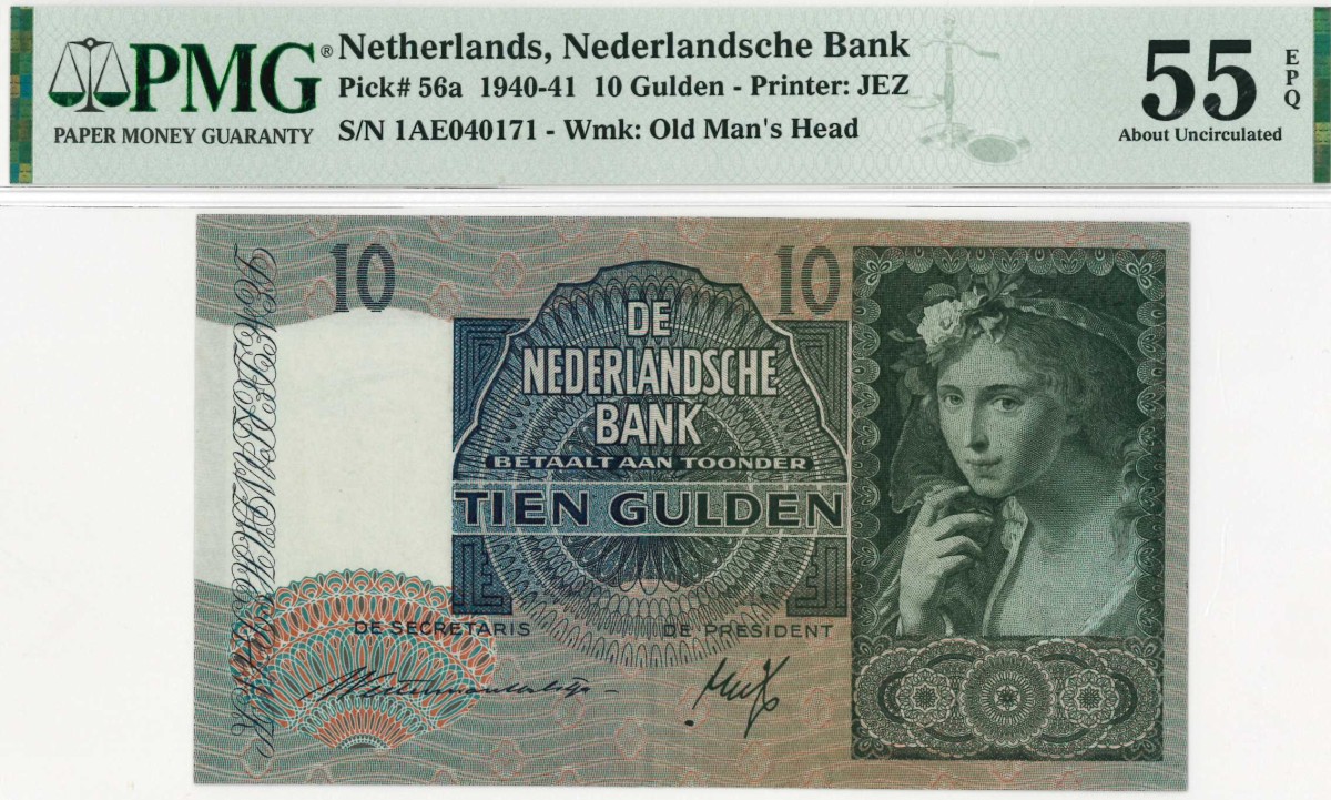 Nederland. 10 gulden . Bankbiljet. Type 1940 II. Type Meisje met druiven. - Nagenoeg UNC.