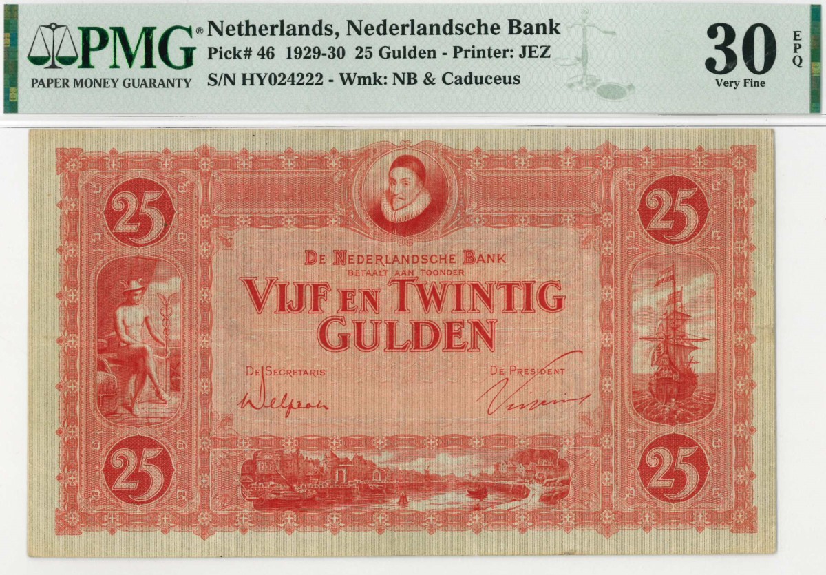 Nederland. 25 gulden. Bankbiljet. Type 1929. Type Willem van Oranje. - Zeer Fraai.