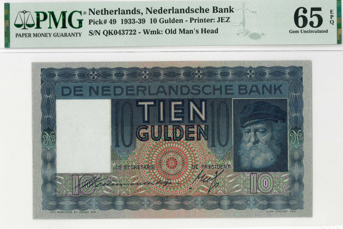 Nederland. 10 gulden . Bankbiljetten. Type 1933. Type Grijssaard. - UNC.