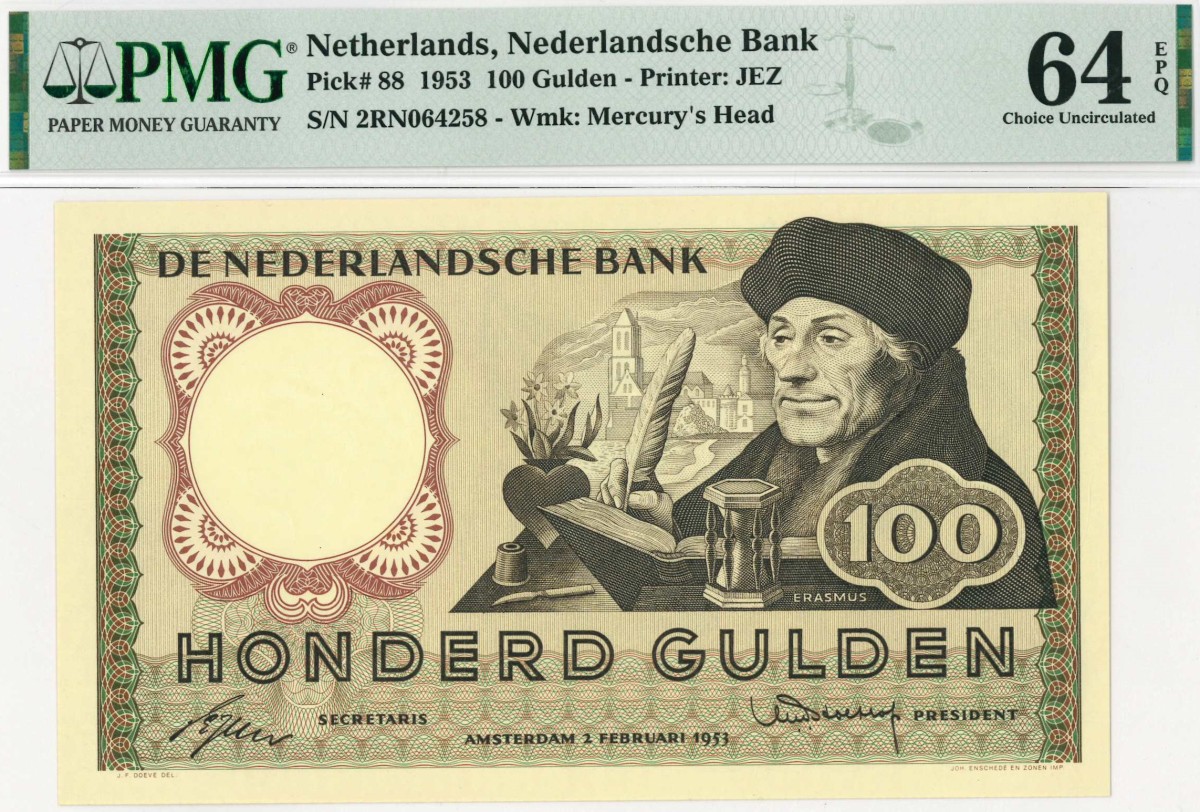 Nederland. 100 gulden . Bankbiljet. Type 1953. Type Erasmus. - UNC.