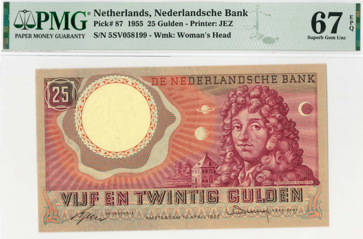 Nederland. 25 gulden. Bankbiljet. Type 1955. Type Huygens. - UNC.