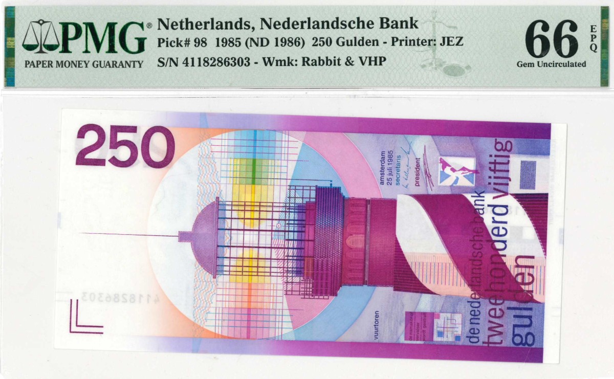 Nederland. 250 gulden . Bankbiljet. Type 1985. Type Vuurtoren. - UNC.
