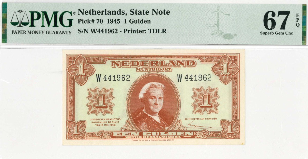 Nederland. 1 gulden . Muntbiljet. Type 1945. Type Wilhelmina II. - UNC.