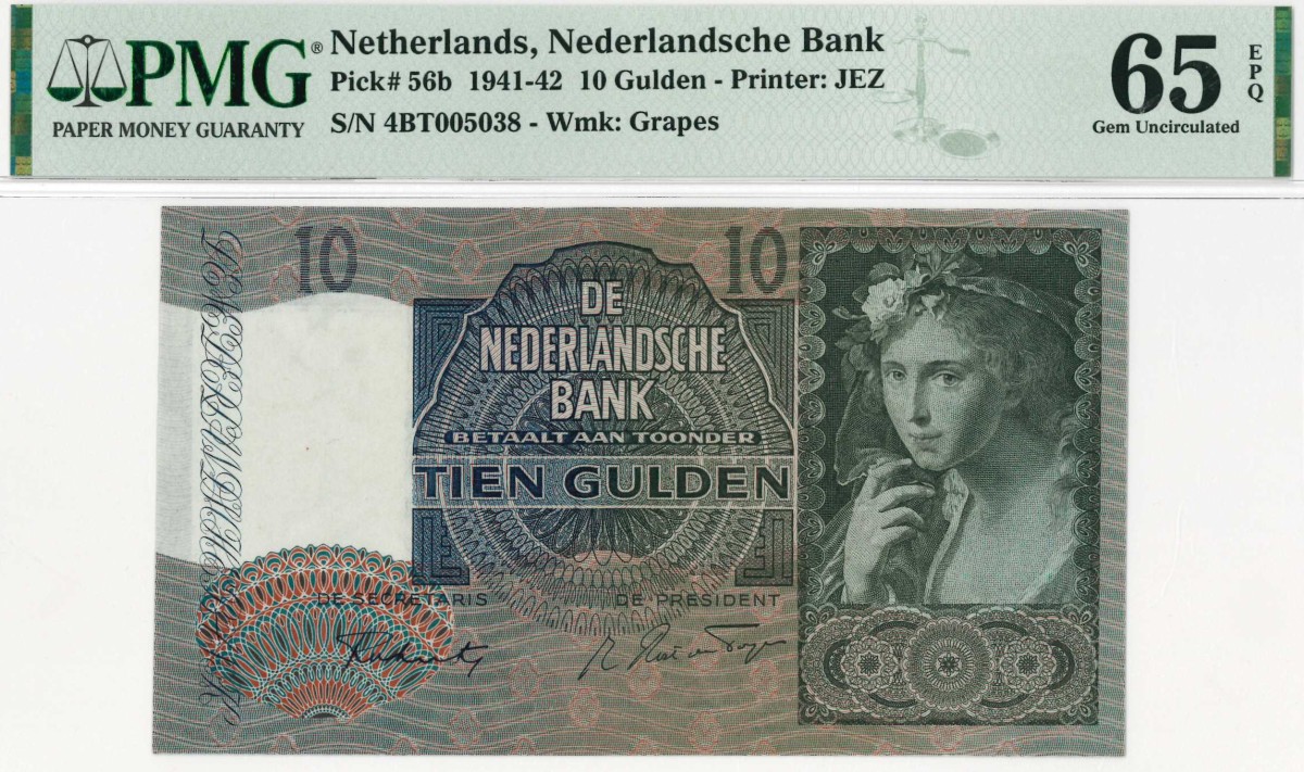 Nederland. 10 gulden . Bankbiljet. Type 1940 II. Type Meisje met druiven . - UNC.