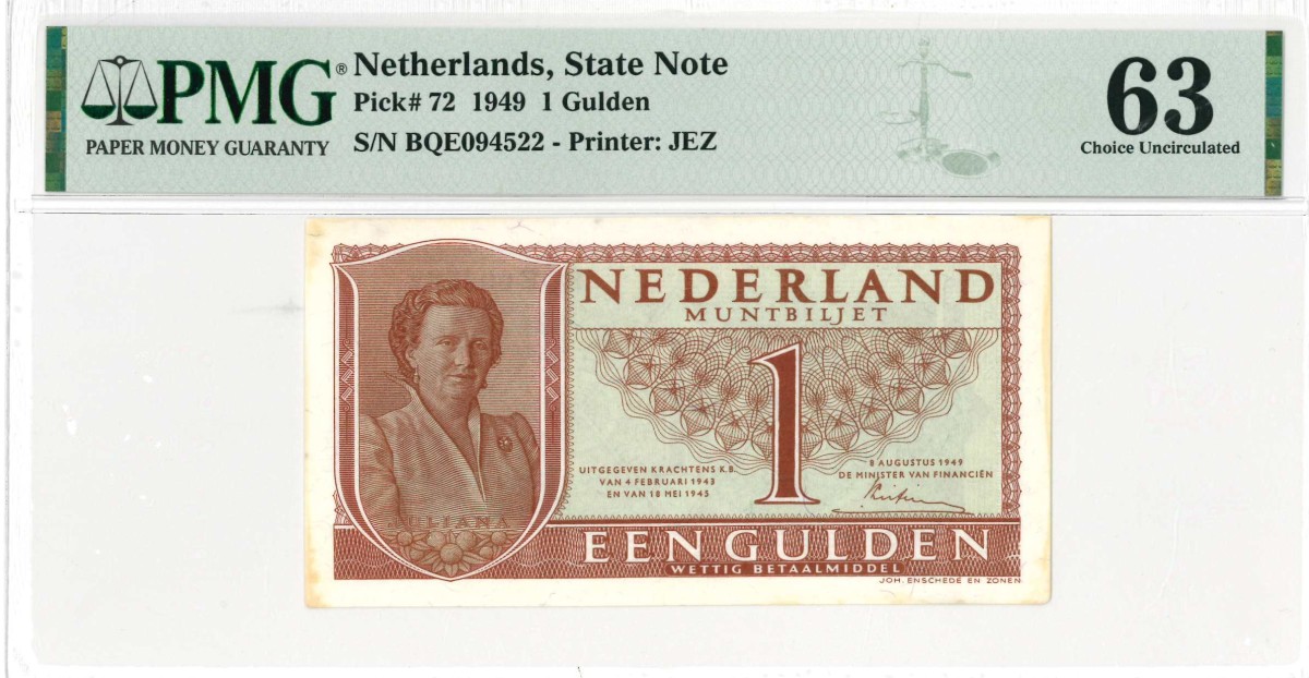 Nederland. 1 gulden . Muntbiljet. Type 1949. Type Juliana.