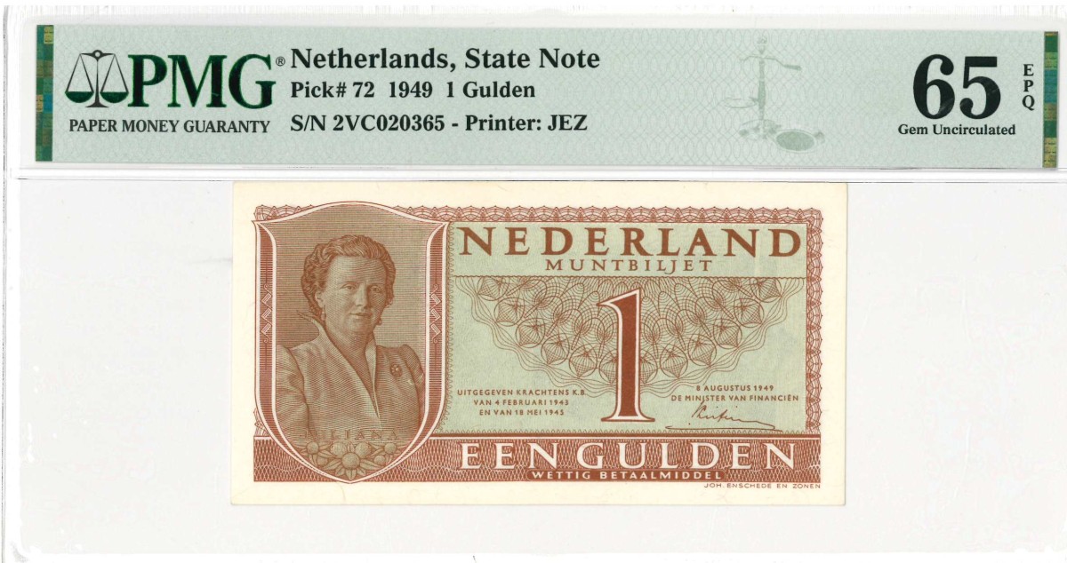 Nederland. 1 gulden . Muntbiljet. Type 1949. Type Juliana. - UNC.