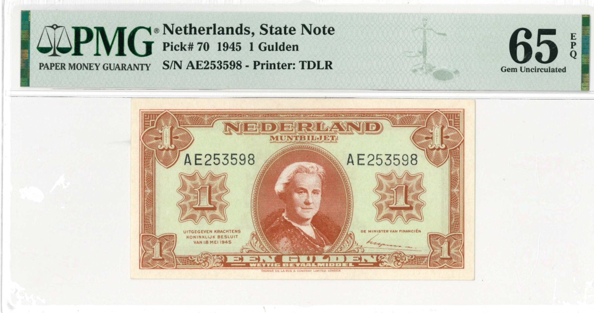 Nederland. 1 gulden . Muntbiljet. Type 1945. Type Wilhelmina II. - UNC.