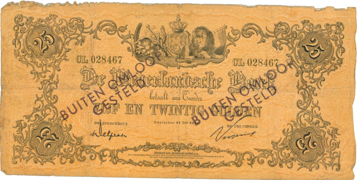 Nederland. 25 gulden. Bankbiljet. Type 1860. Type Geeltje. - Fraai.