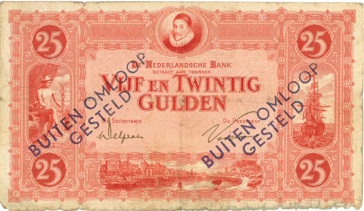 Nederland . 25 gulden . Bankbiljet. Type 1921. Type Willem van Oranje. - Fraai.