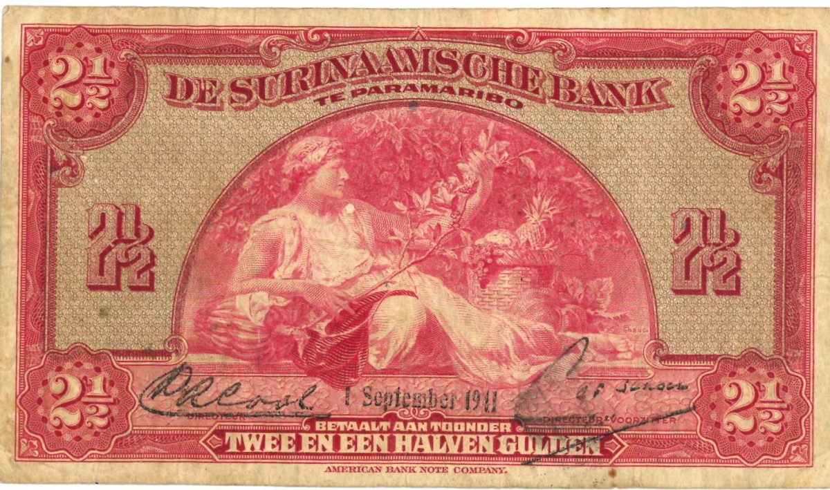 Suriname . 2½ gulden . Banknote. Type 1911. - Fine / Very fine.