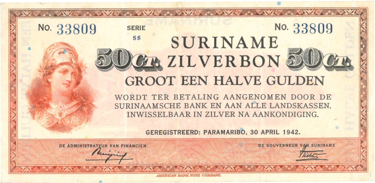 Suriname. ½ gulden. Zilverbon. Type 1940. - Very fine / Extremely fine.