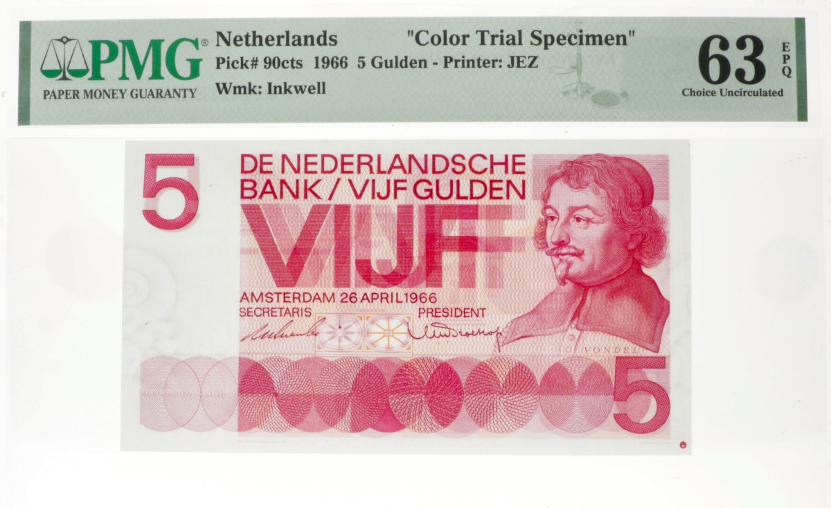 Nederland. 5x 5 gulden . Proefdruk. Type 1966. Type Vondel I. - UNC.