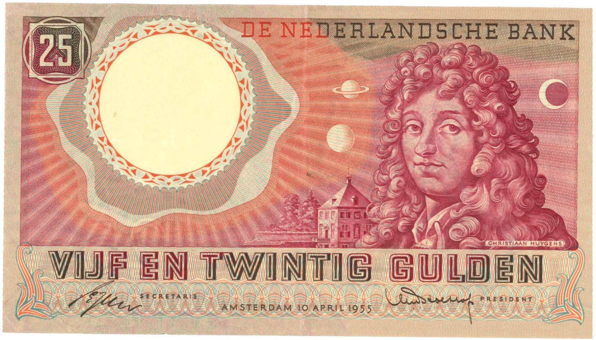 Nederland. 25 gulden . Bankbiljet. Type 1955. Type Huygens. - Fraai / Zeer Fraai.