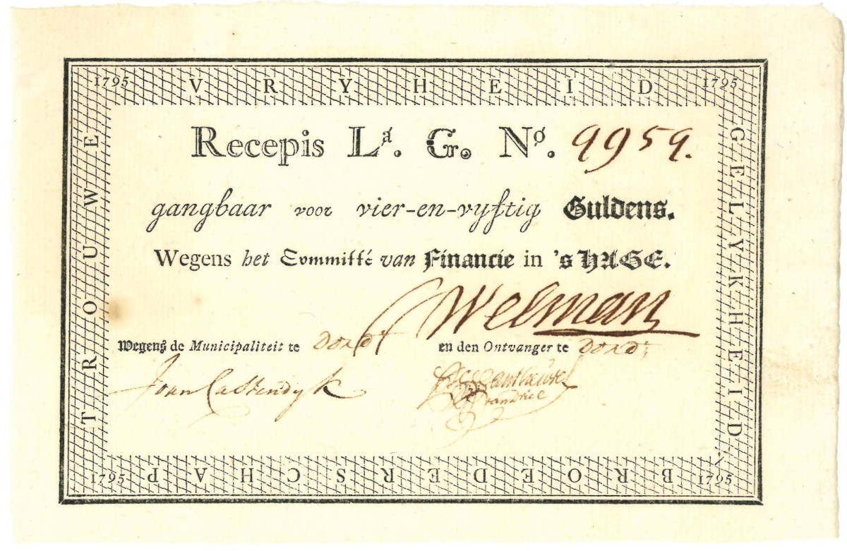 Nederland. 27 gulden . Recepisse. Type 1795. Type Schiedam. - Prachtig.
