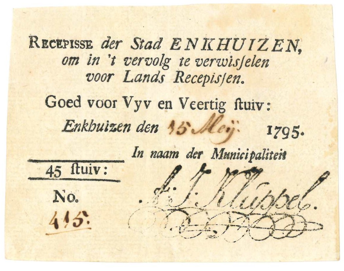 Nederland. 45 stuiver. Recepisse. Type 1795. Type Enkhuizen. - Zeer Fraai.