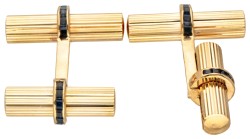Vintage Cartier 18 kt. geelgouden bar manchetknopen bezet met saffier.