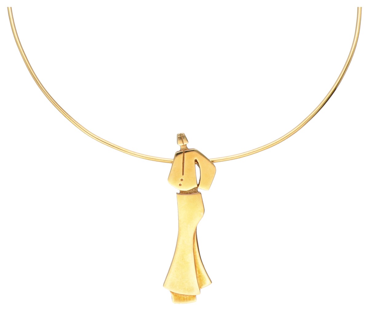 Vintage 18 kt. geelgouden spangcollier met figuurhanger door Belgische designer Hubert Minnebo.