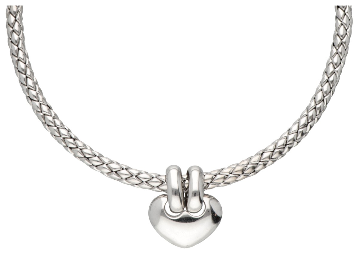 Chimento 18 kt. witgouden collier met hartvormige hanger.