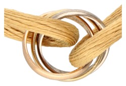 Cartier 18 kt. tricolor gouden 'Trinity' armband met een beige koord.