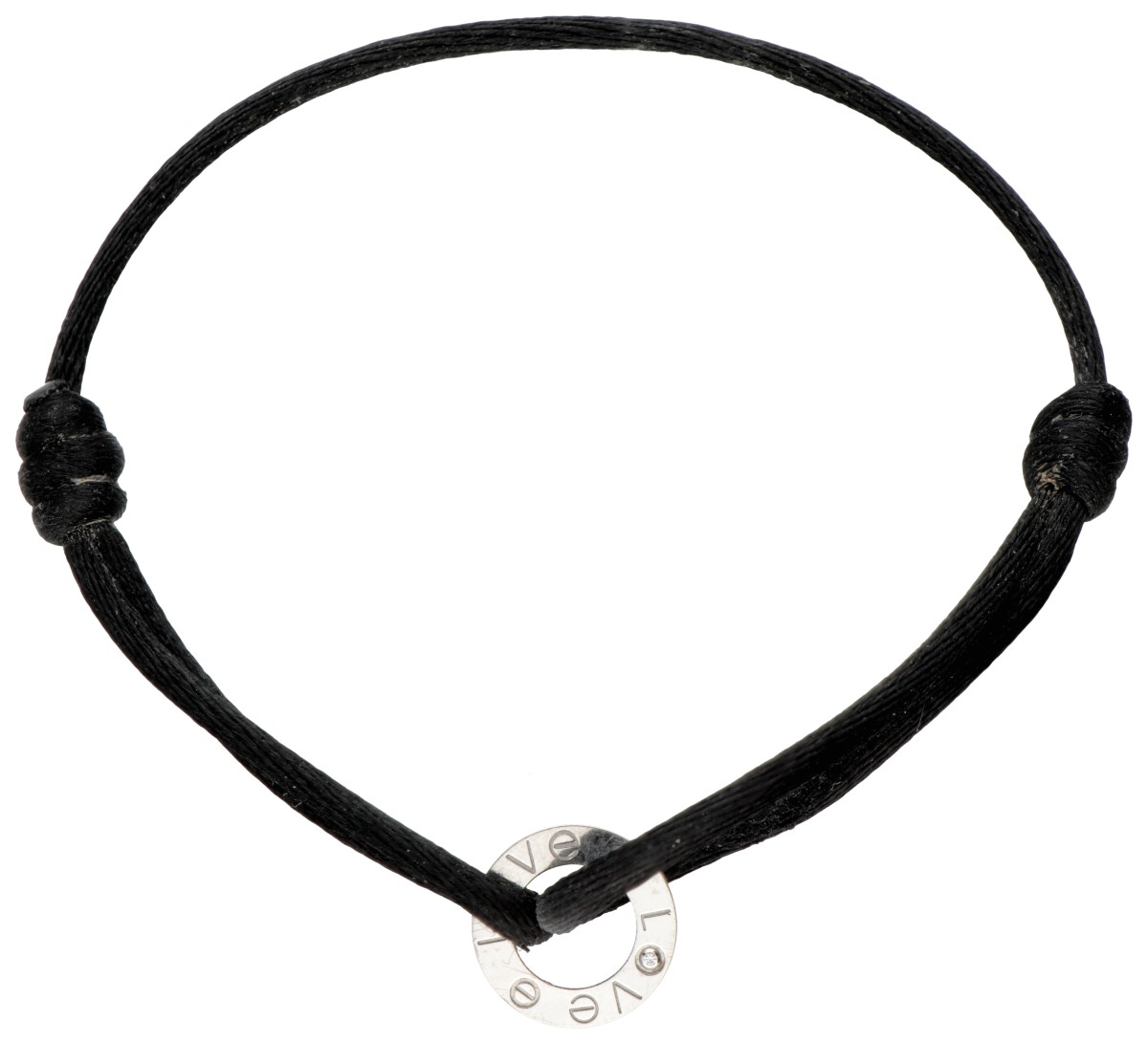 Cartier 18 kt. witgouden 'Love Cord' armband met een zwart koord.