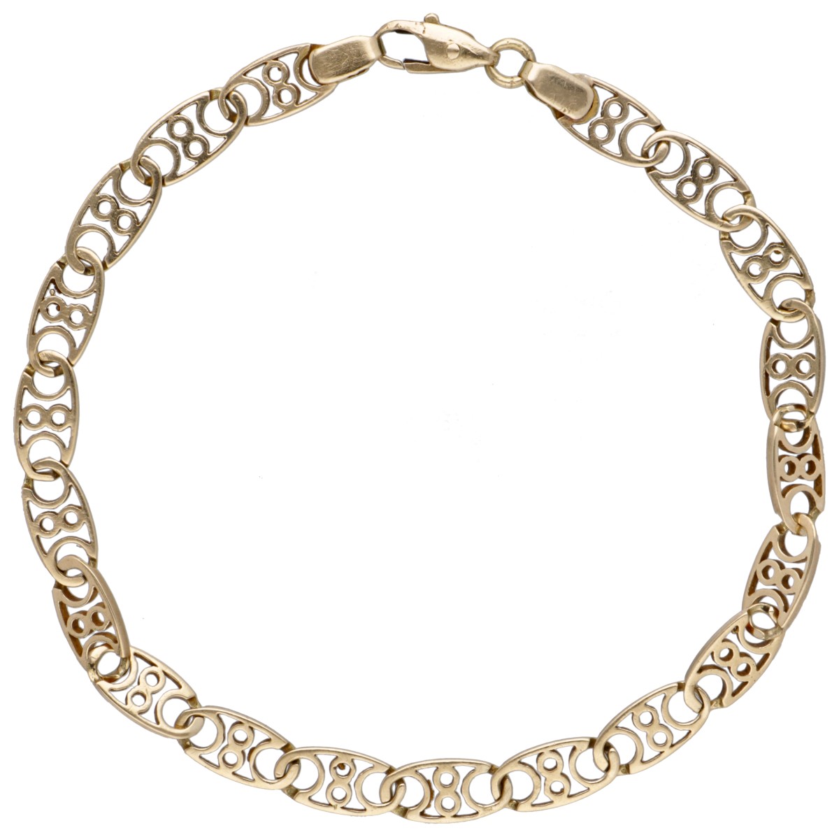 14 kt. Geelgouden opengewerkte schakelarmband.