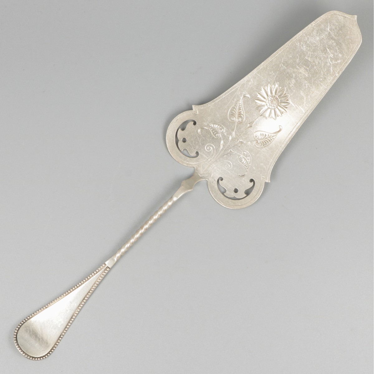 Taartschep zilver.
