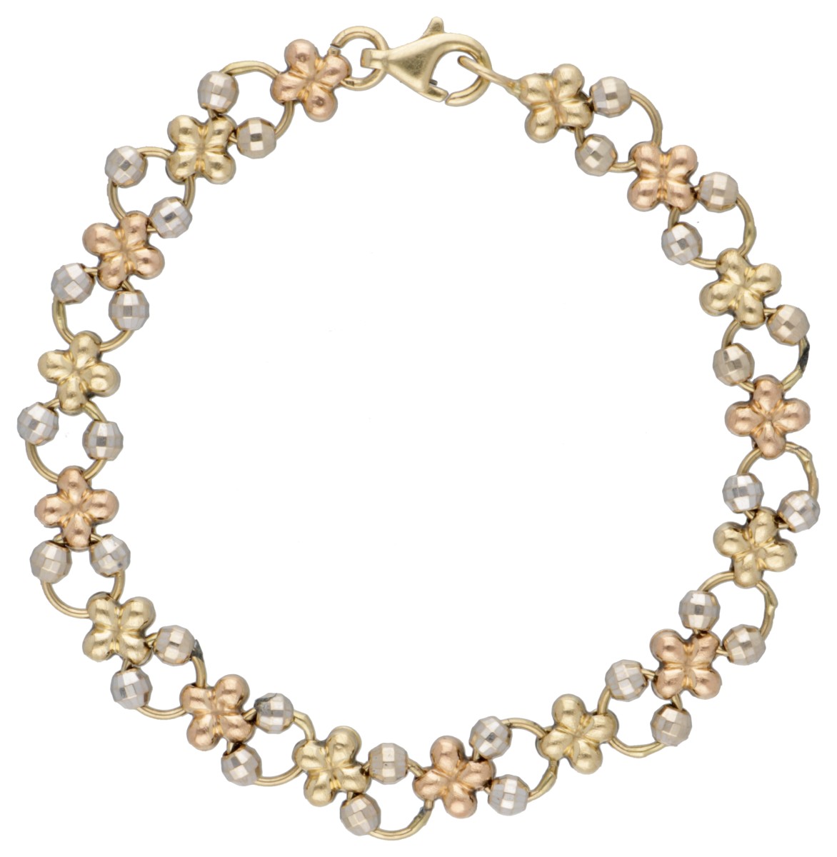 14 kt. Tricolor gouden schakelarmband.