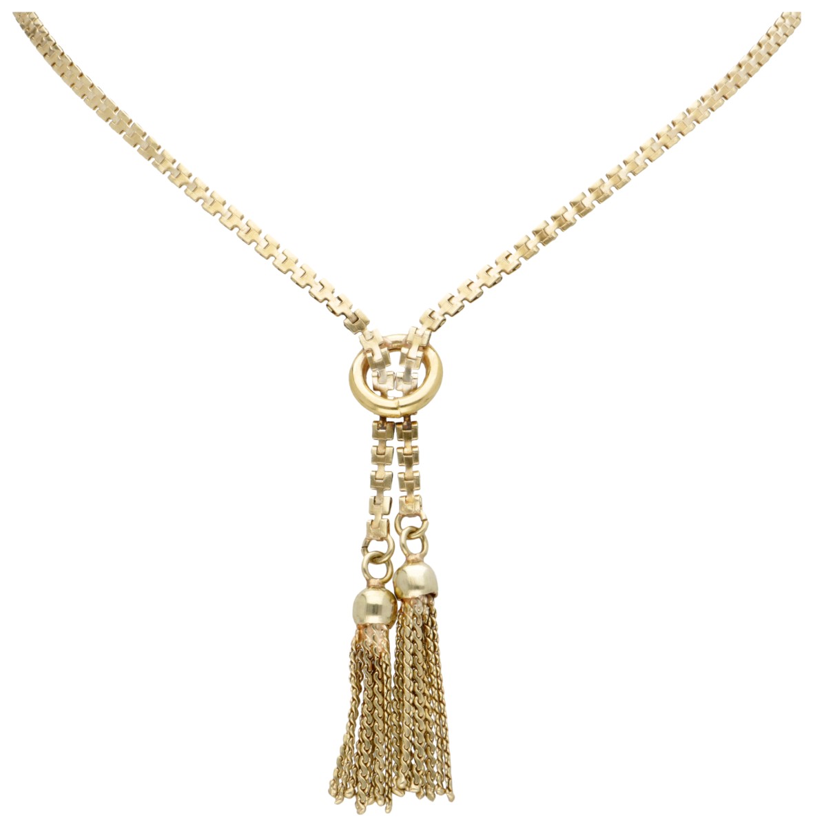 14 kt. Geelgouden vintage schakelcollier met hanger.