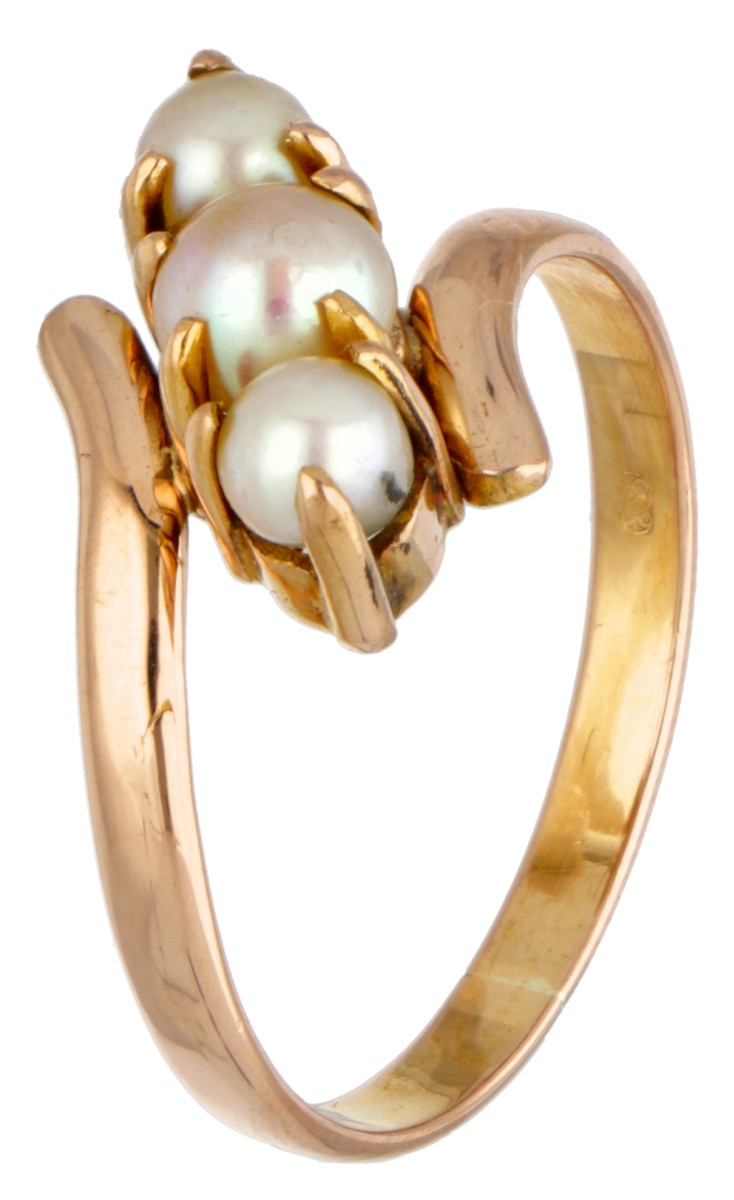 Vintage 20 kt. roségouden parel ring.