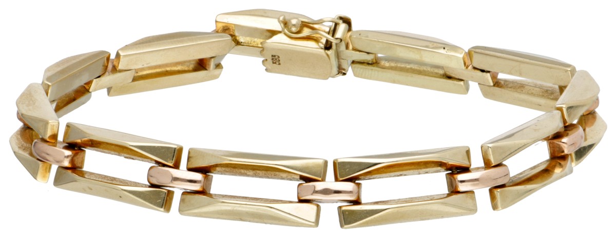 14 kt. Bicolor gouden retro schakelarmband.