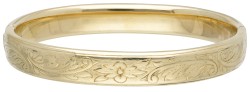 14 kt. Geelgouden floraal gegraveerde bangle armband.