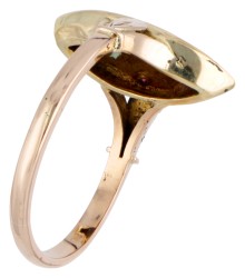 18 kt. Bicolor gouden navette ring bezet met strass-stenen.