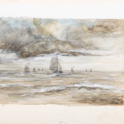 VALS RETOUR Voor onderzoek ingenomen: H.W. Mesdag, aquarel. Verwachte opbrengst: 2000 - 3000.