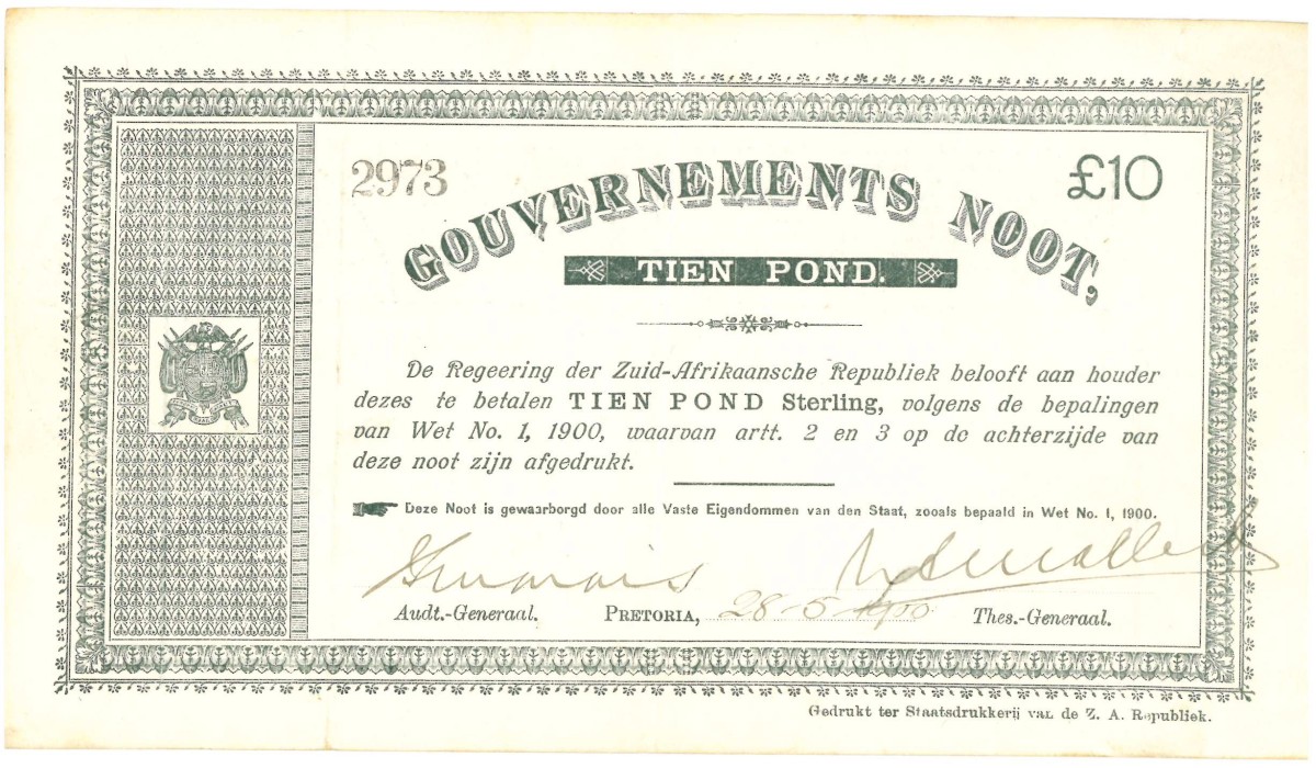 Zuid-Afrika. 10 pond. Noot. Type 1900. - Zeer Fraai +.