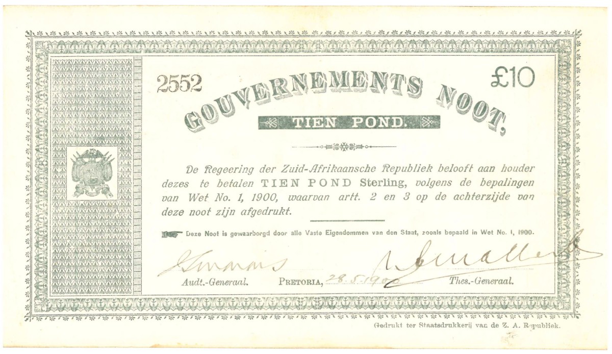 Zuid-Afrika. 10 pond. Noot. Type 1900. - Prachtig.