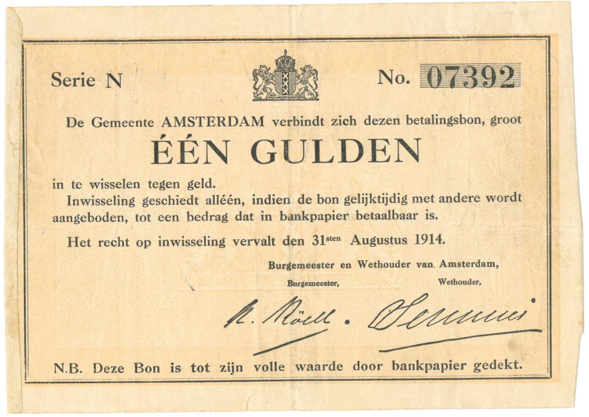 Nederland. 1 gulden . Bon. Type 1914. Type Amsterdam. - Fraai.