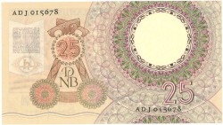 Nederland. 25 gulden . Bankbiljet. Type 1955. Type Huygens. - Nagenoeg UNC.